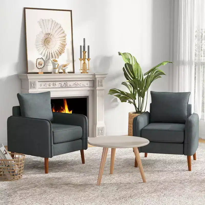 Fauteuil d'appoint moderne rembourré du milieu du siècle avec pieds en bois d'hévéa gris