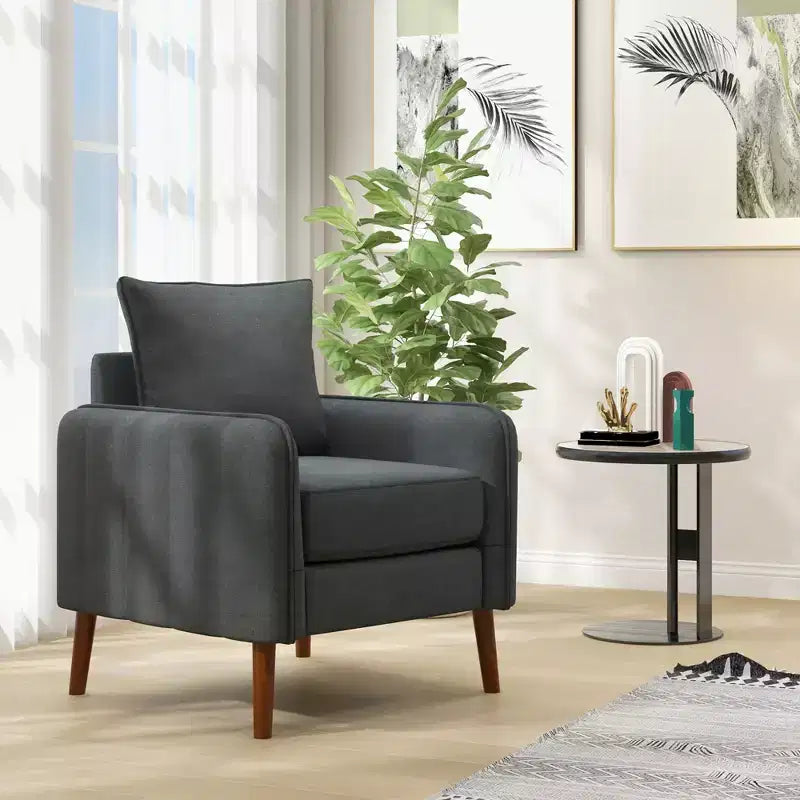 Fauteuil d'appoint moderne rembourré du milieu du siècle avec pieds en bois d'hévéa gris