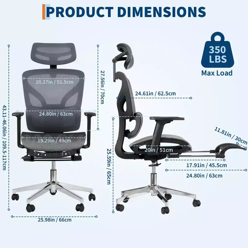Chaise de bureau ergonomique en maille avec accoudoirs 4D et support lombaire