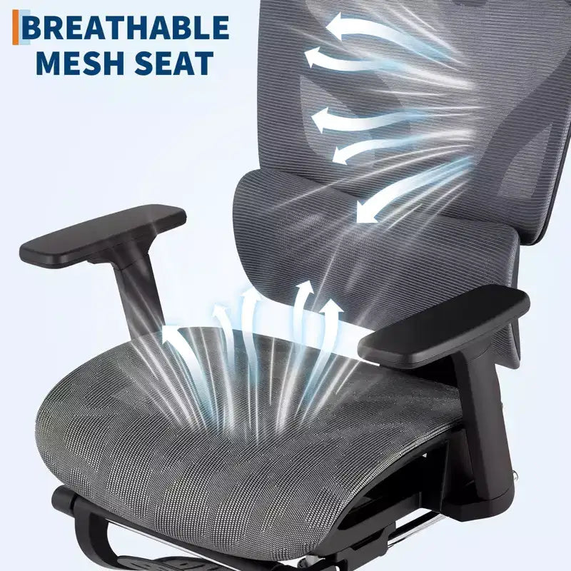 Chaise de bureau ergonomique en maille avec accoudoirs 4D et support lombaire