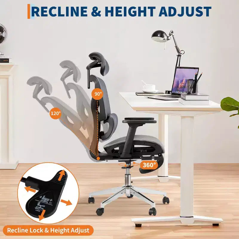 Chaise de bureau ergonomique en maille avec accoudoirs 4D et support lombaire