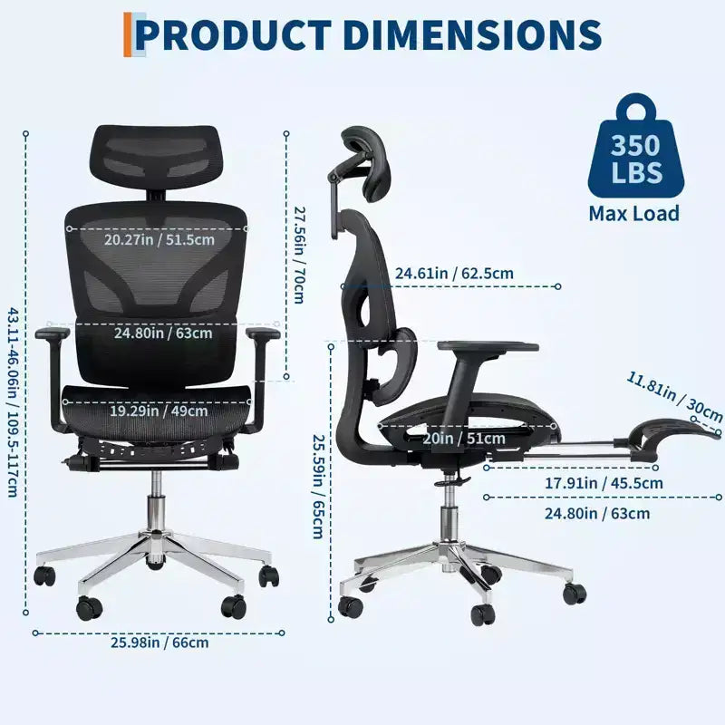 Chaise de bureau ergonomique en maille avec accoudoirs 4D et support lombaire
