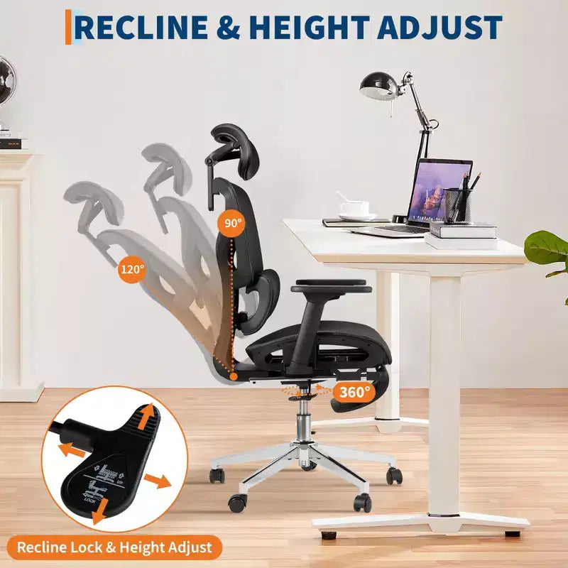 Chaise de bureau ergonomique en maille avec accoudoirs 4D et support lombaire
