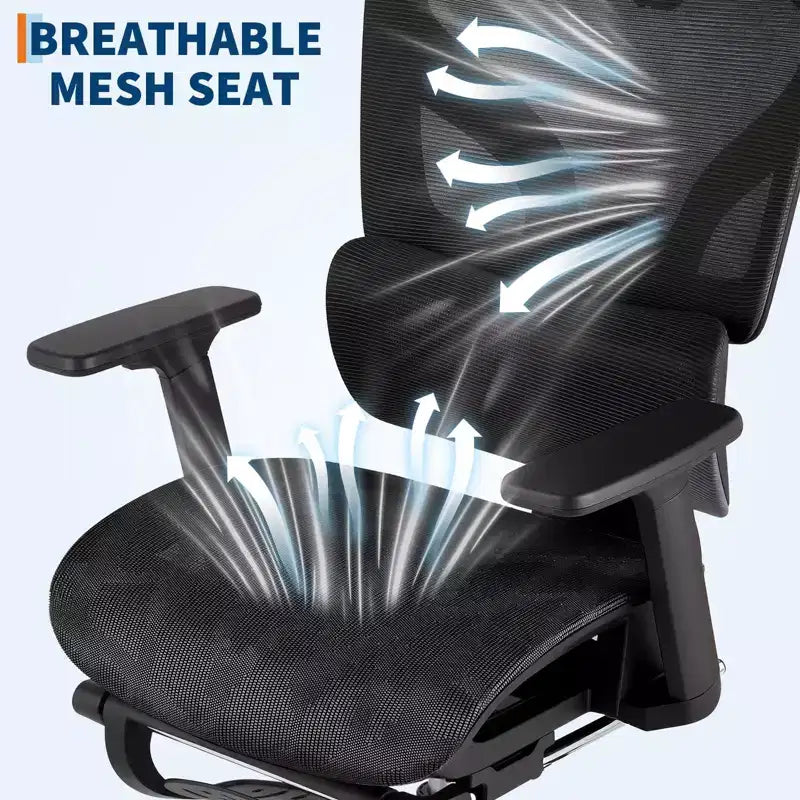 Chaise de bureau ergonomique en maille avec accoudoirs 4D et support lombaire