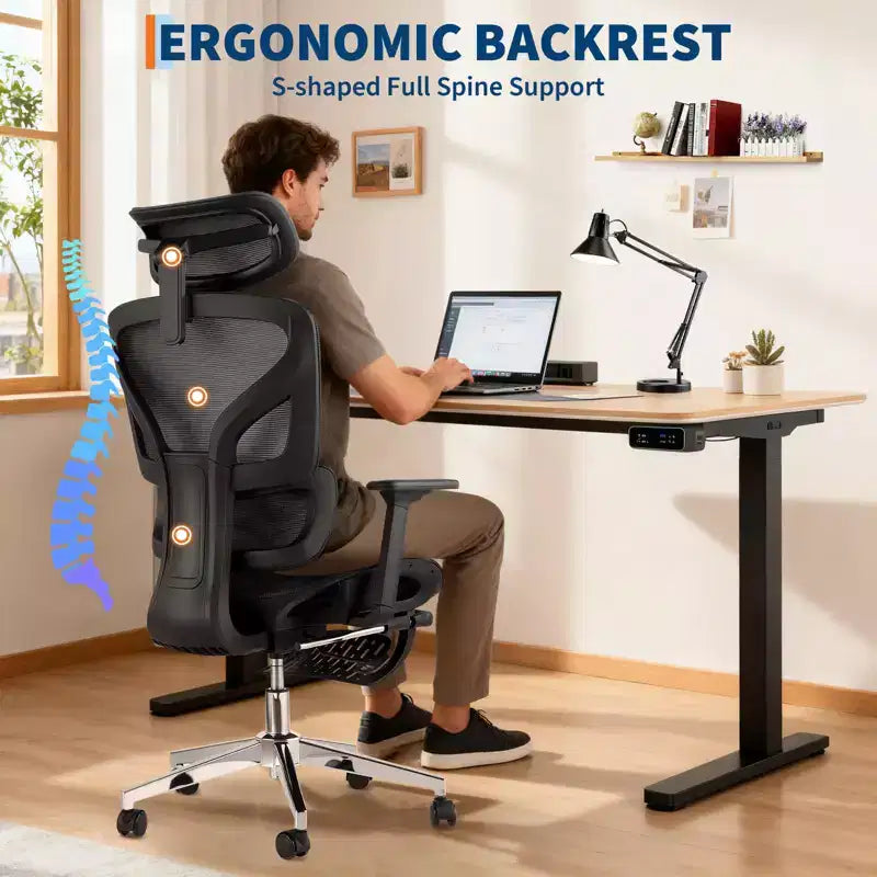 Chaise de bureau ergonomique en maille avec accoudoirs 4D et support lombaire
