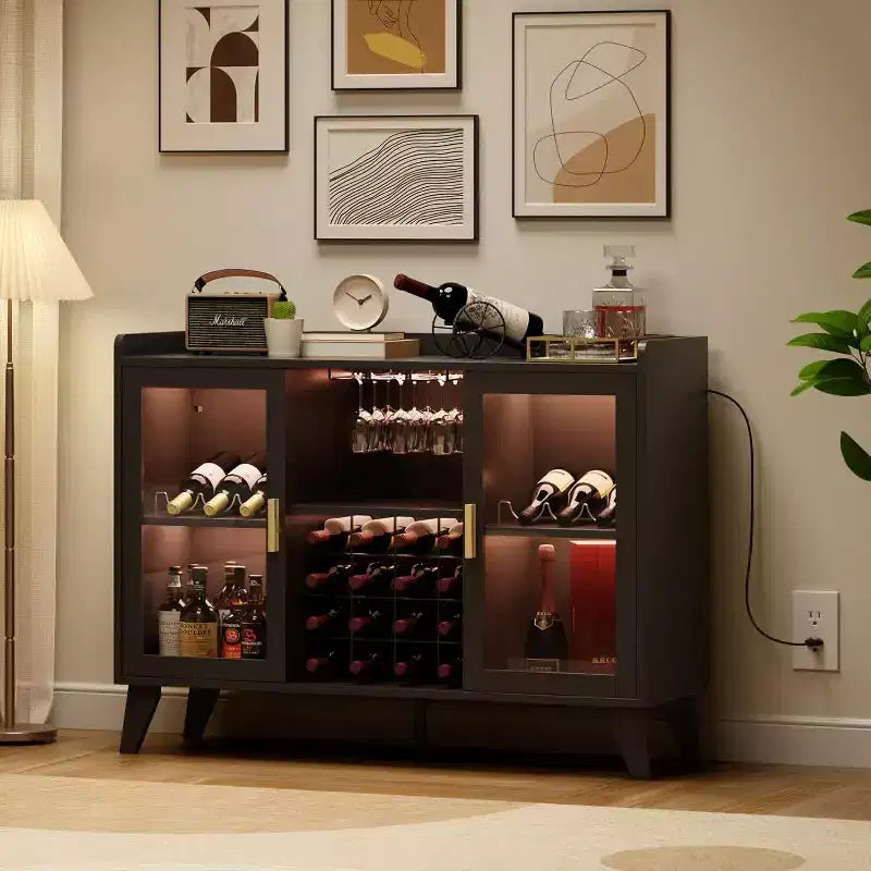 Meuble Bar à Vin, Meuble de Rangement Autonome pour Bouteilles d'Alcool avec Étagères de Rangement
