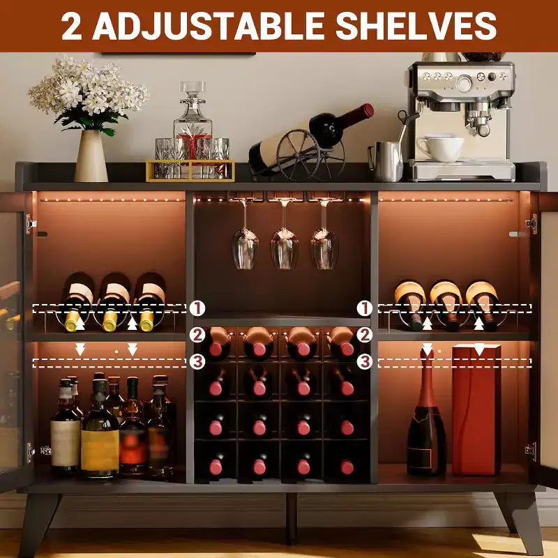 Meuble Bar à Vin, Meuble de Rangement Autonome pour Bouteilles d'Alcool avec Étagères de Rangement
