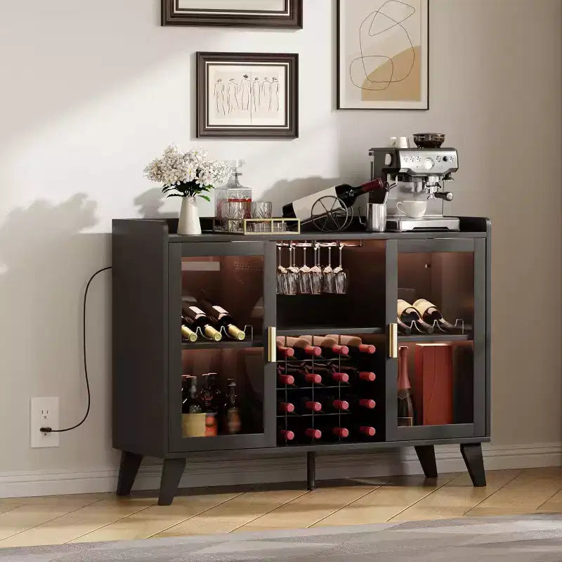 Meuble Bar à Vin, Meuble de Rangement Autonome pour Bouteilles d'Alcool avec Étagères de Rangement