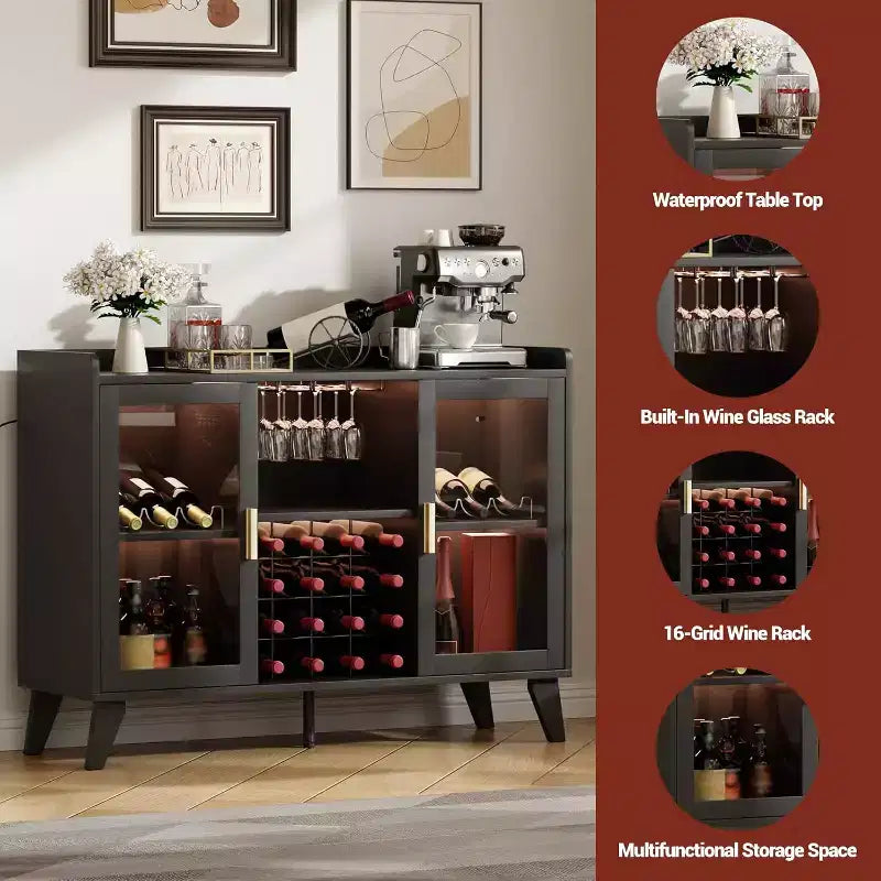 Meuble Bar à Vin, Meuble de Rangement Autonome pour Bouteilles d'Alcool avec Étagères de Rangement