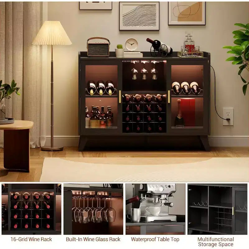 Meuble Bar à Vin, Meuble de Rangement Autonome pour Bouteilles d'Alcool avec Étagères de Rangement