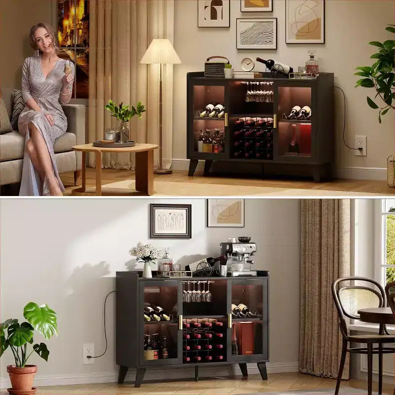 Meuble Bar à Vin, Meuble de Rangement Autonome pour Bouteilles d'Alcool avec Étagères de Rangement