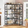 5 Tier Industrial Corner Bookshelf, L-Shape Tall Bookcase with Heavy Duty Metal Frame, Multi-Purpose Storage for Bedroom Living Room Home Office