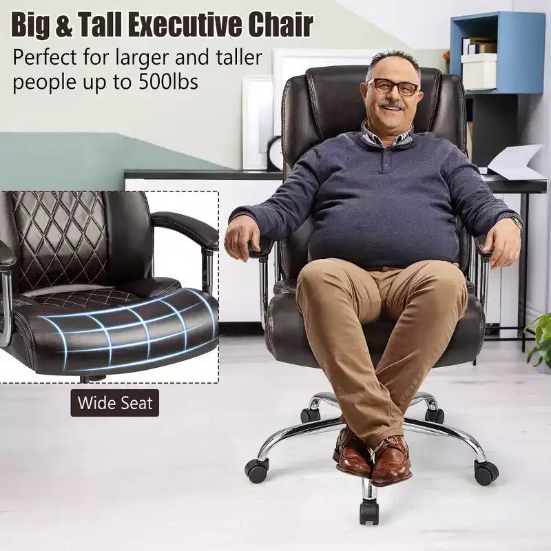 Fauteuil de bureau à haut dossier grand format, en cuir réglable marron