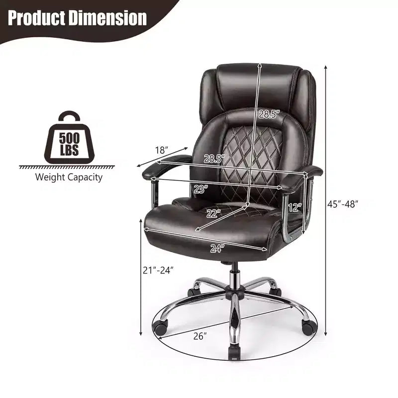 Fauteuil de bureau à haut dossier grand format, en cuir réglable marron