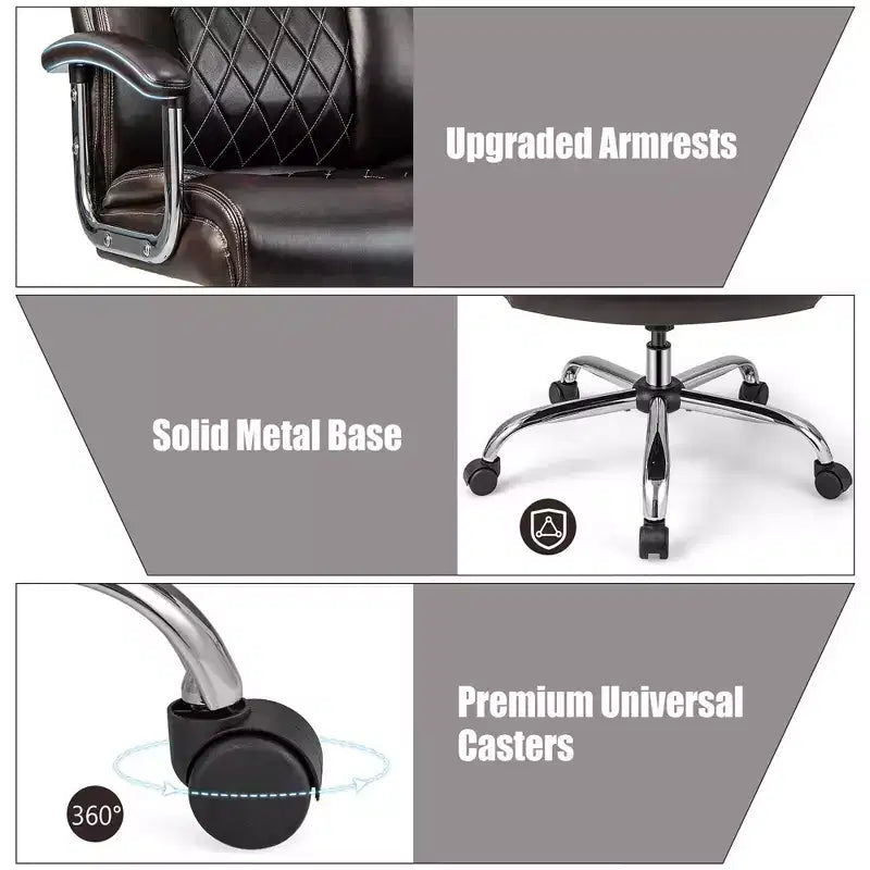 Fauteuil de bureau à haut dossier grand format, en cuir réglable marron