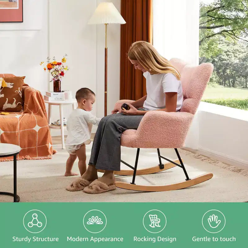 Fauteuils à bascule, Chaises de chambre de bébé rembourrées avec dossier incurvé pour salon, chambre à coucher