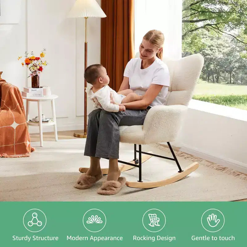 Fauteuils à bascule, Chaises de chambre de bébé rembourrées avec dossier incurvé pour salon, chambre à coucher