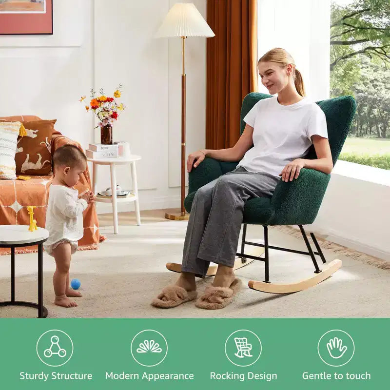 Fauteuils à bascule, Chaises de chambre de bébé rembourrées avec dossier incurvé pour salon, chambre à coucher