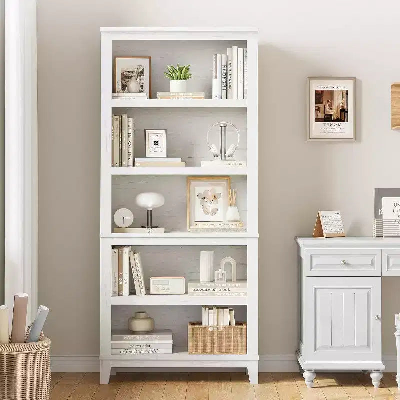 71 Tall Bookshelf, 5-Tier Wooden Bookcase with 3 Adjustable Shelves, Floor Standing Display Storage Shelves for Home Office, Living Room, Bedroom