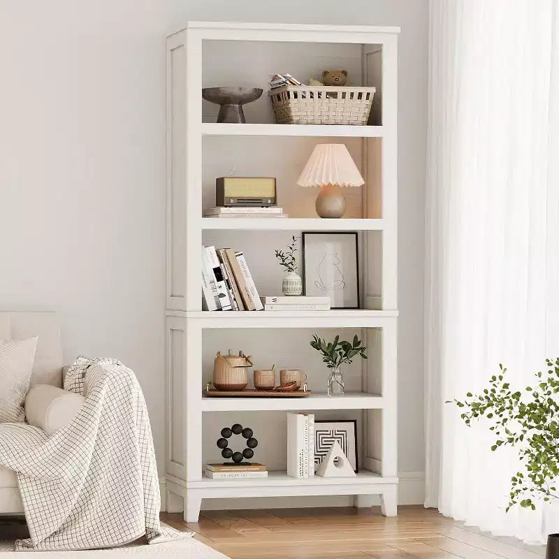 Étagère haute de 180 cm, bibliothèque en bois à 5 niveaux avec 3 étagères réglables