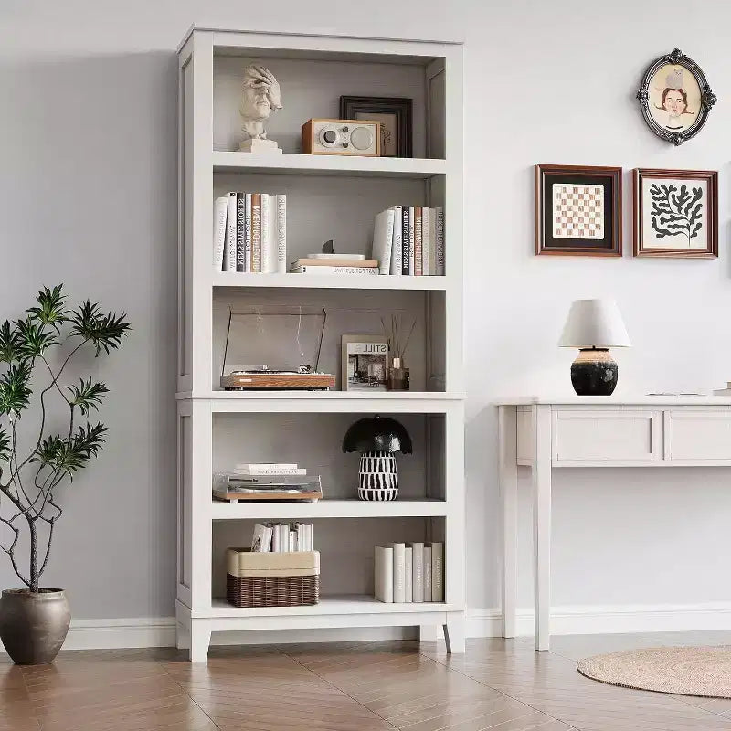 Étagère haute de 180 cm, bibliothèque en bois à 5 niveaux avec 3 étagères réglables