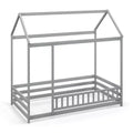 Costway Twin Size House Bed w/ Roof & Full-length Safety Guardrail Playhouse Bed Frame