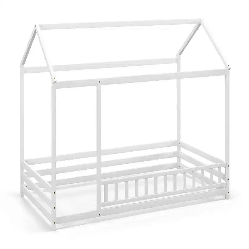 Lit cabane double avec toit et cadre de lit cabane avec barrière de sécurité sur toute la longueur