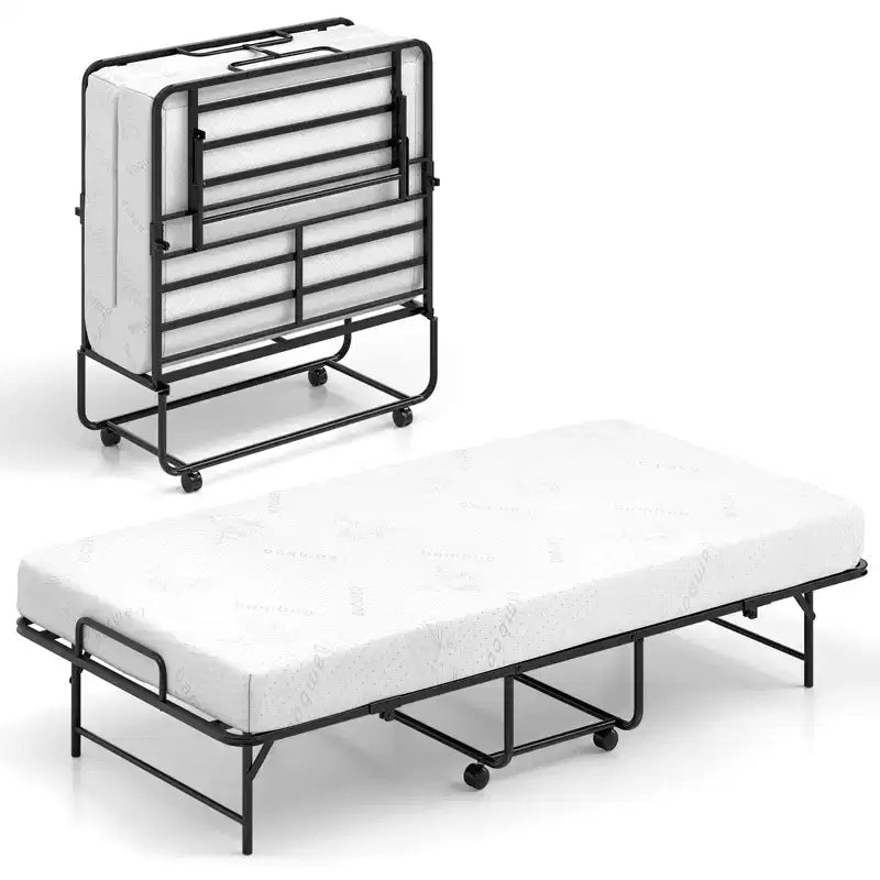 Costway 75 x 38 Folding Bed w/ Mattress Metal Slat Frame & Gel Memory Foam
