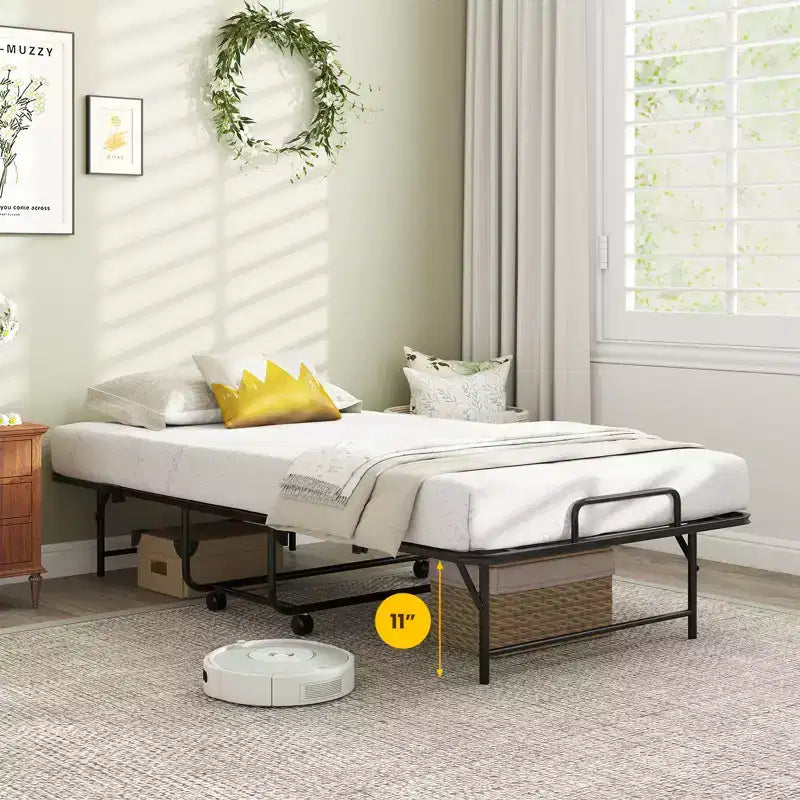 Lit pliant avec matelas sommier à lattes métalliques et mousse à mémoire de forme en gel