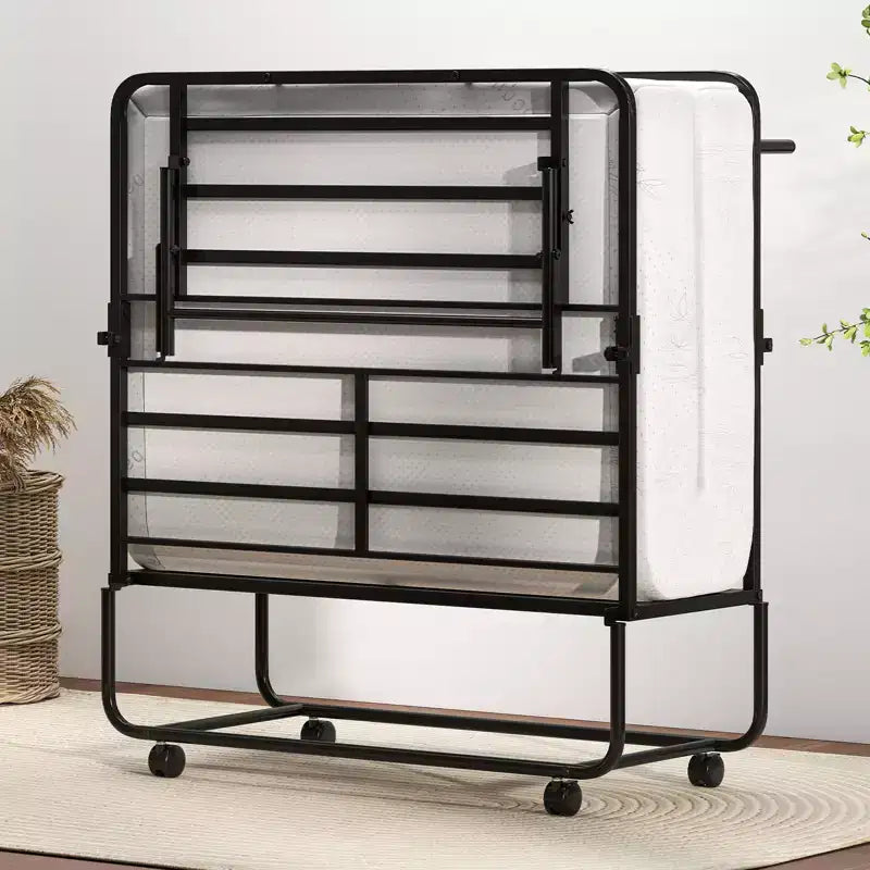 Lit pliant avec matelas sommier à lattes métalliques et mousse à mémoire de forme en gel