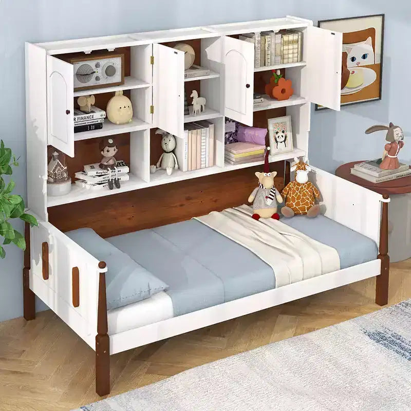 Lit de repos jumeau avec bibliothèque Lit plate-forme en bois avec étagères et armoires