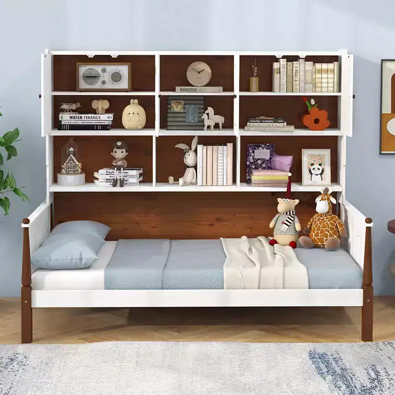 Lit de repos jumeau avec bibliothèque Lit plate-forme en bois avec étagères et armoires