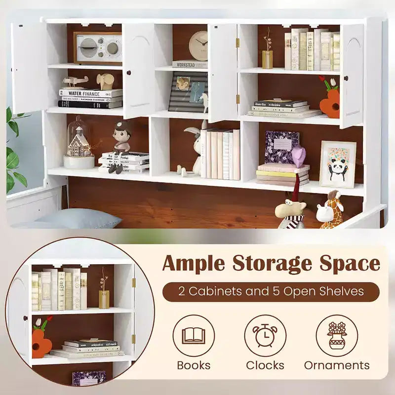 Lit de repos jumeau avec bibliothèque Lit plate-forme en bois avec étagères et armoires