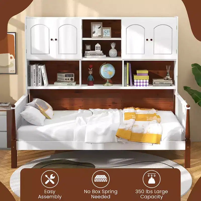 Lit de repos jumeau avec bibliothèque Lit plate-forme en bois avec étagères et armoires