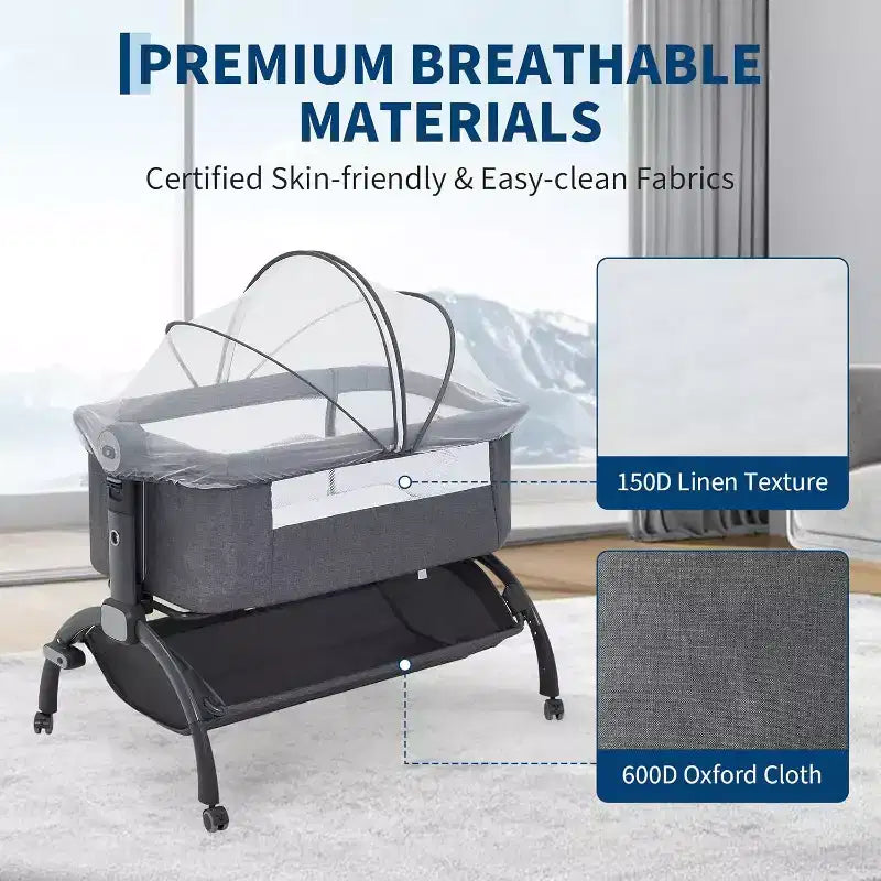 Berceau Cododo Bébé, Lit Bébé 3 en 1 avec Fonction Cododo et Lit de Voyage