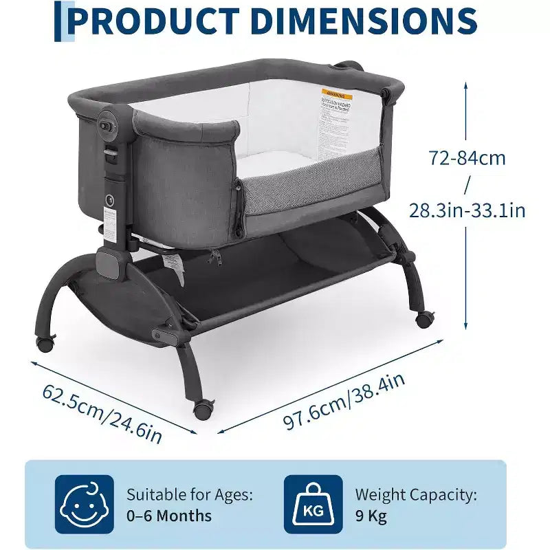 Berceau Cododo Bébé, Lit Bébé 3 en 1 avec Fonction Cododo et Lit de Voyage