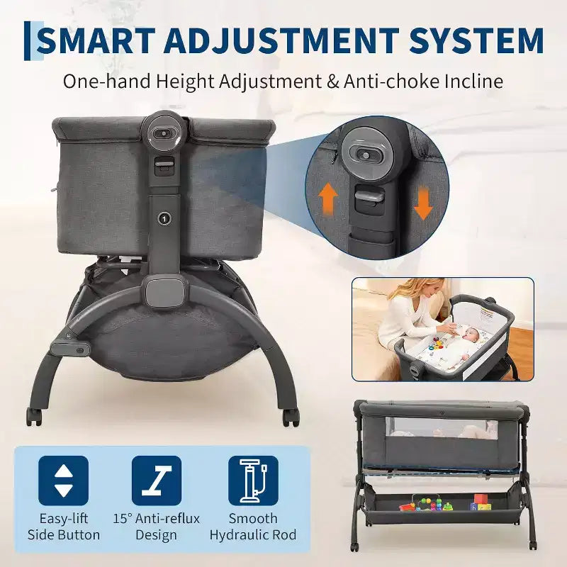 Berceau Cododo Bébé, Lit Bébé 3 en 1 avec Fonction Cododo et Lit de Voyage