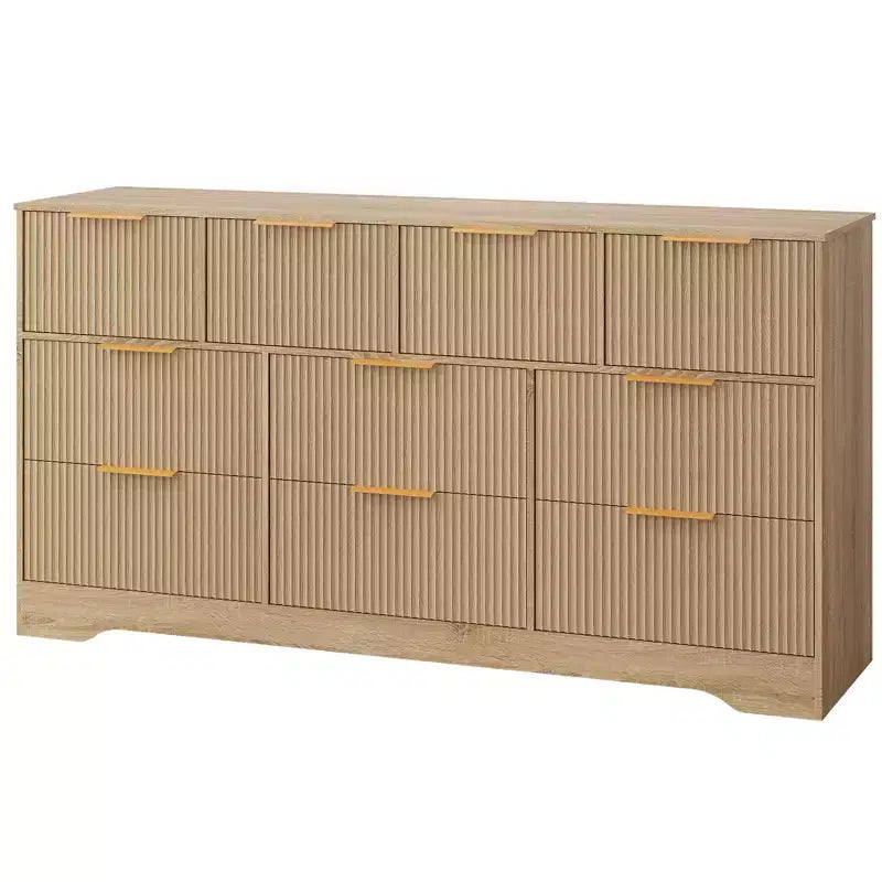 Commode 10 tiroirs cannelée 59", meuble TV moderne en bois