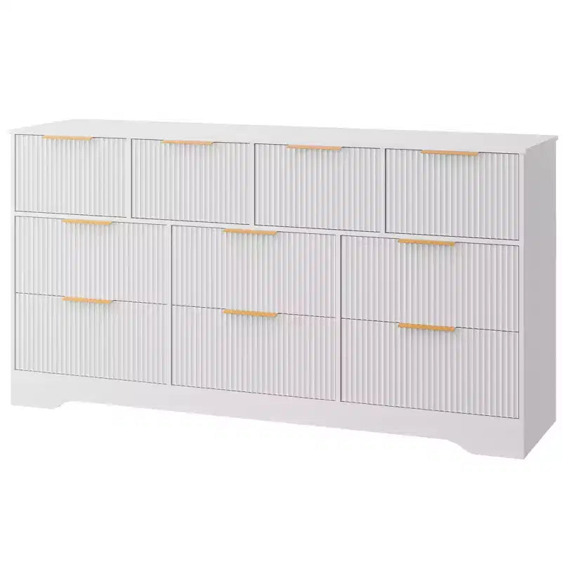 Commode 10 tiroirs cannelée 59", meuble TV moderne en bois