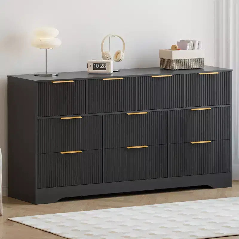 59 Fluted 10-Drawer Dresser, Modern Wood Chest TV Stand, Bedroom & Closet Storage Organizer