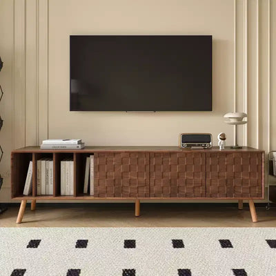 Meuble TV vintage avec portes pour téléviseur de 80 pouces, table de rangement TV en bois