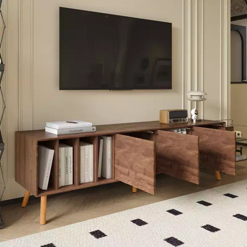 Meuble TV vintage avec portes pour téléviseur de 80 pouces, table de rangement TV en bois
