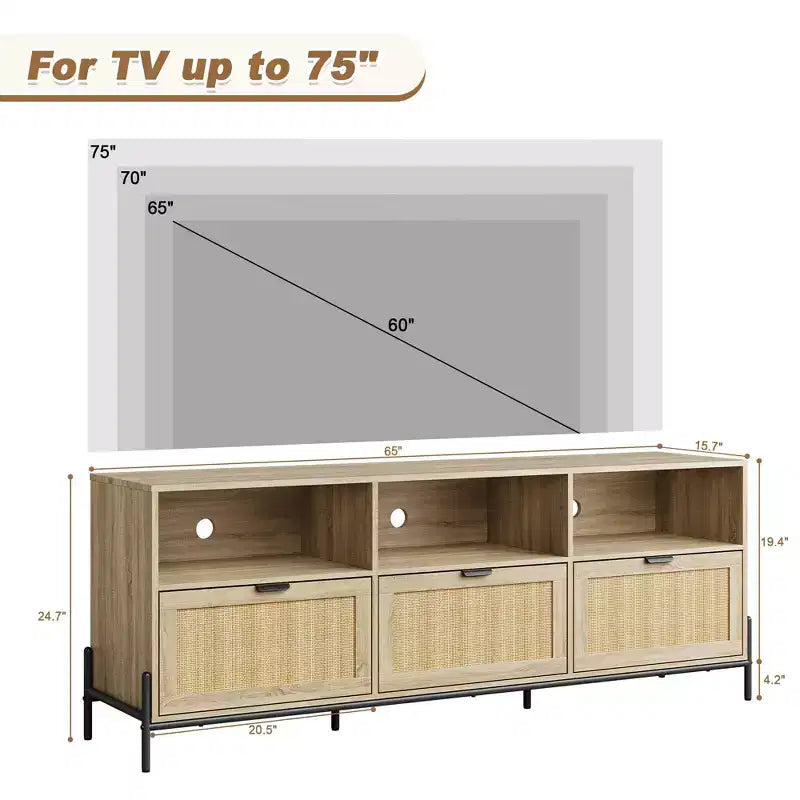 Meuble TV pour centre de divertissement de 75 po avec rangement, table console de 65 po
