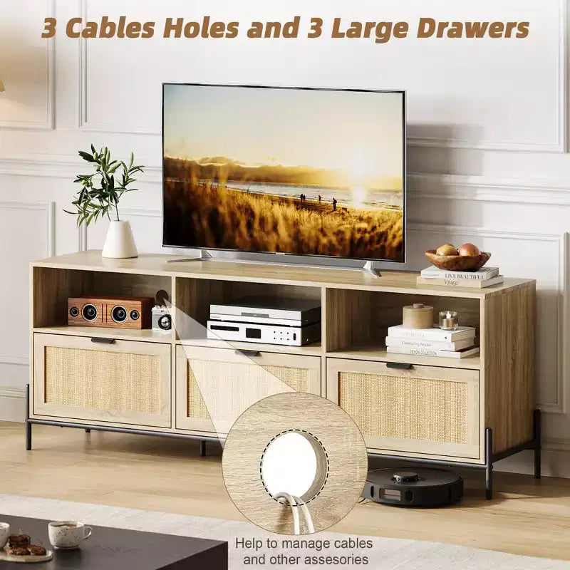 Meuble TV pour centre de divertissement de 75 po avec rangement, table console de 65 po