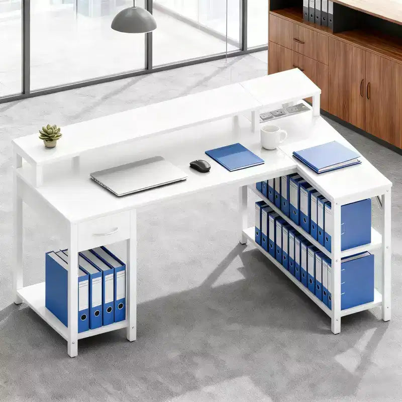 Bureau d'angle réversible avec LED, prises de courant intégrées