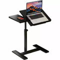 Height Adjustable Overbed Bedside Table with Wheels, Split Top Tilt Bedside Table, Mobile Laptop Computer Standing Desk Cart with Tray