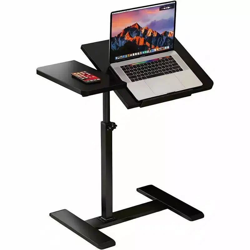 Height Adjustable Overbed Bedside Table with Wheels, Split Top Tilt Bedside Table, Mobile Laptop Computer Standing Desk Cart with Tray