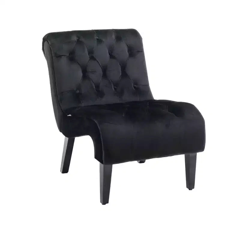 Fauteuil d'appoint sans accoudoirs en velours, avec boutons en tissu et pieds en bois