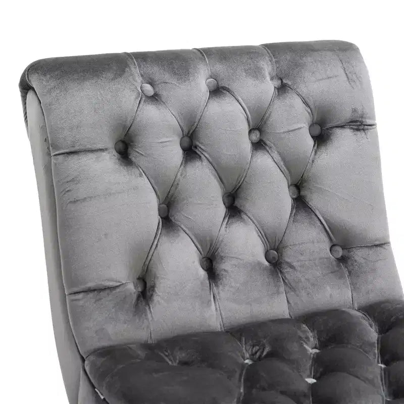 Fauteuil d'appoint sans accoudoirs en velours, avec boutons en tissu et pieds en bois