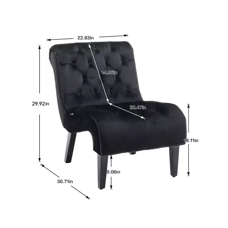 Fauteuil d'appoint sans accoudoirs en velours, avec boutons en tissu et pieds en bois